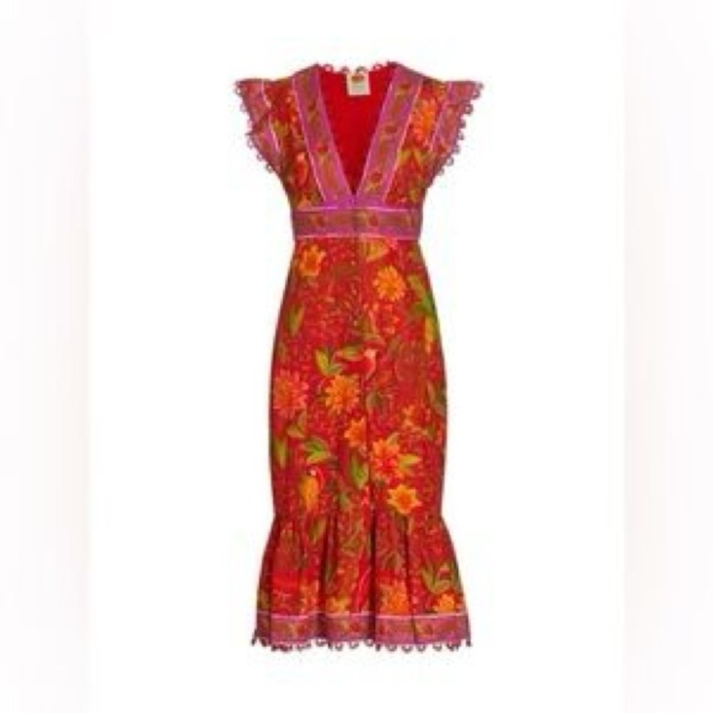 FARM RIO Solar Forest linen blend dress